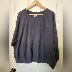 Plus Size Ava & Viv Blue Waffle Knit Long Sleeve Top